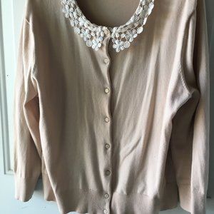 Cable & Gauge Cardigan Sweater.  Size XL/16.  Beige/white